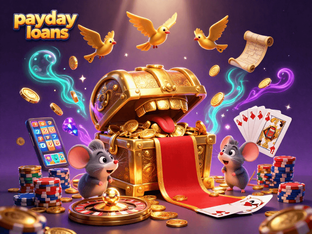 Engage with payday loans in a dynamic casino scene filled with vibrant gameplay elements and riches.
