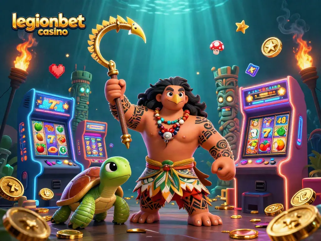 Experience excitement at legionbet casino with vibrant slot reels and dynamic gaming elements in a colorful scene.