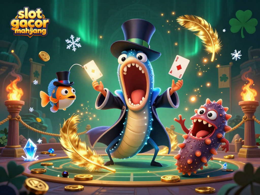 Engage in slot gacor mahjong with vibrant visuals featuring magical underwater characters performing in a casino.