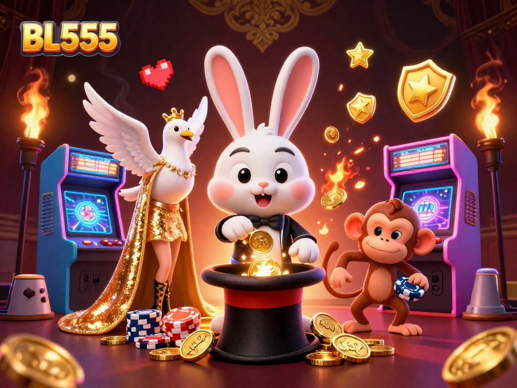 Experience the thrill at BL555 with dynamic characters and vibrant casino elements.