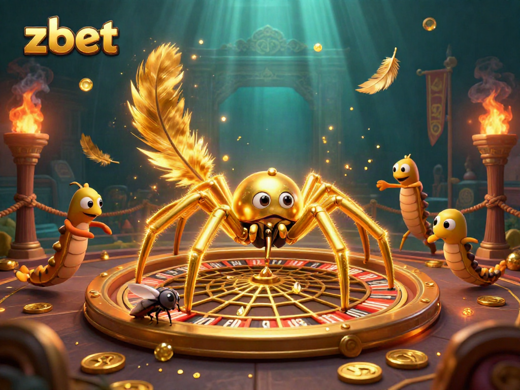 Bet on thrilling spins with zbet's vibrant golden web roulette illustration.