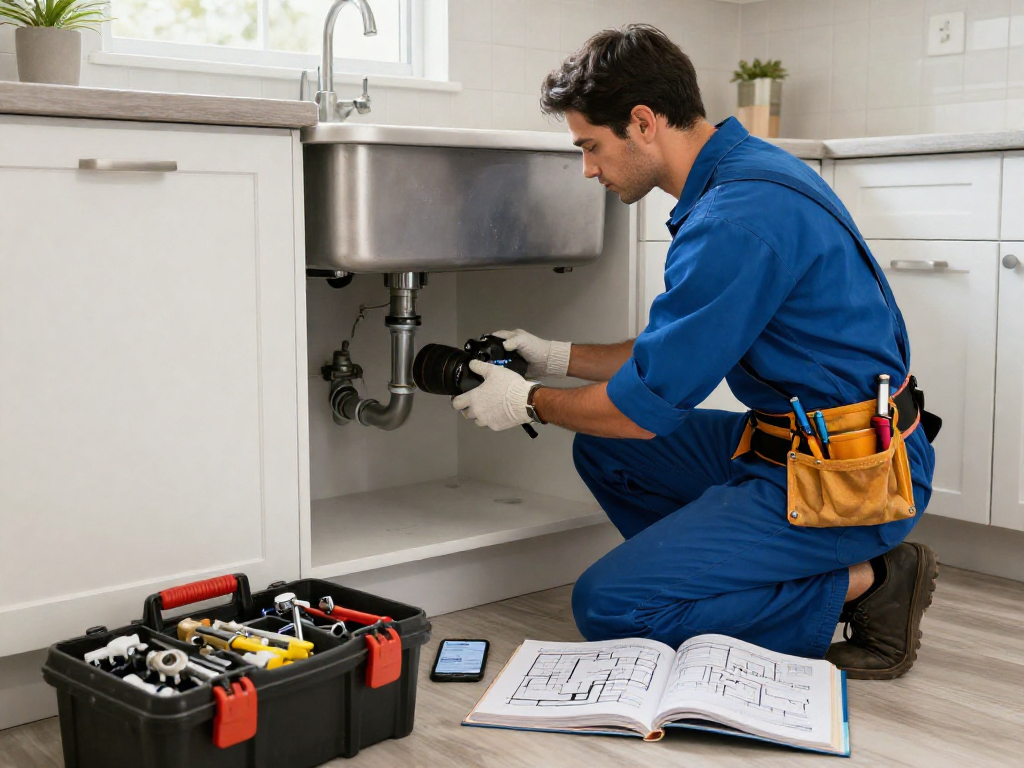 Professional plumber providing plumbing service Fort Worth by fixing kitchen sink leaks with tools.