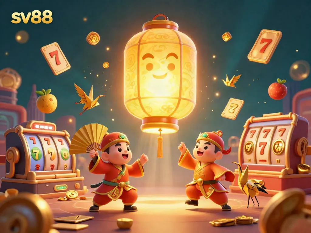 Engage with sv88's vibrant casino ambiance highlighted by lucky symbols and dynamic game elements.