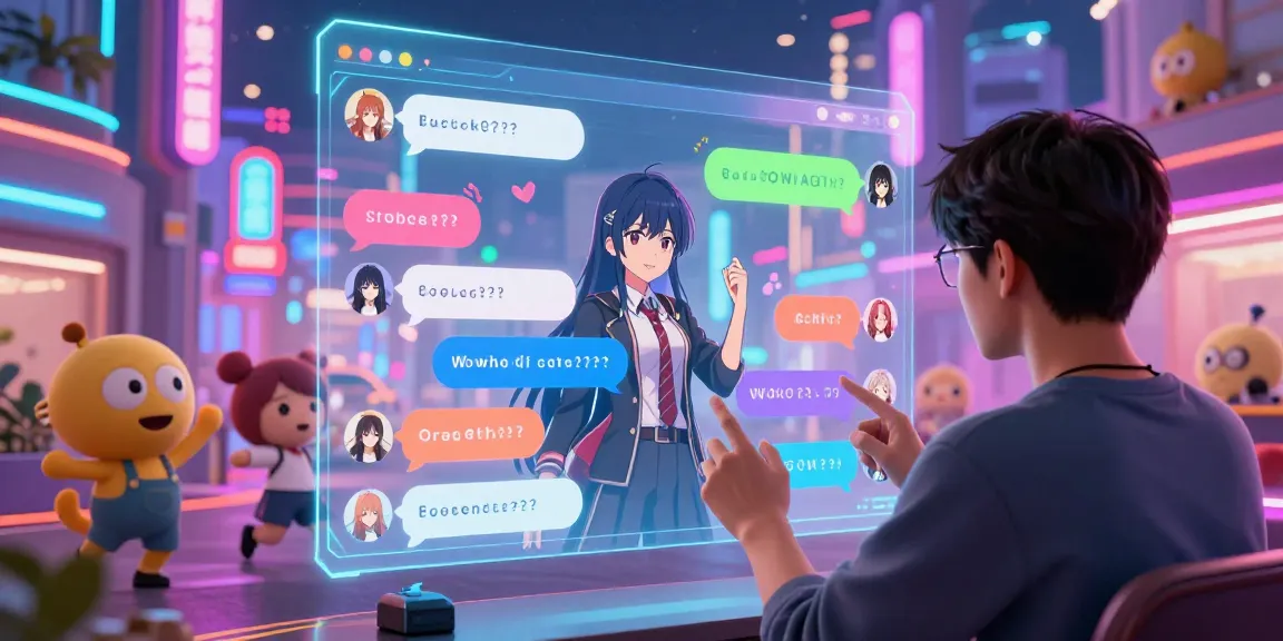Engaging ecchi chat scene with vibrant characters and interactive virtual environment.