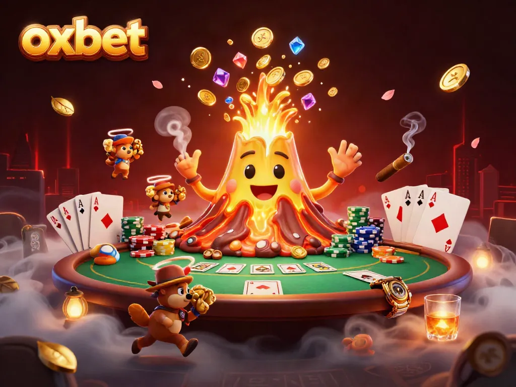 Experience the thrill of oxbet with a 3D volcanic eruption of coins and poker excitement!