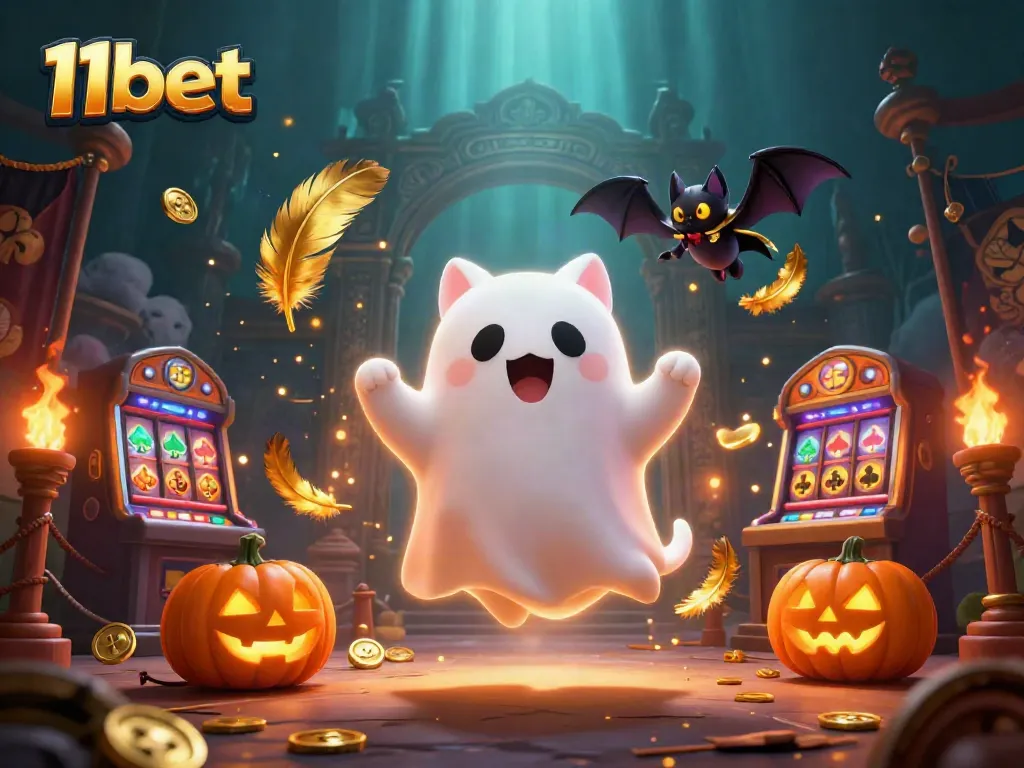 Win big with 11bet while exploring a vibrant haunted casino scene filled with treasures.