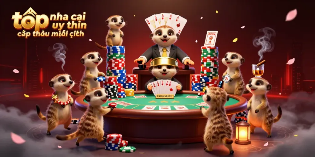 Engaging 3D illustration showcasing a casino run by meerkats, featuring top nha cai uy tin cập nhật mới nhất