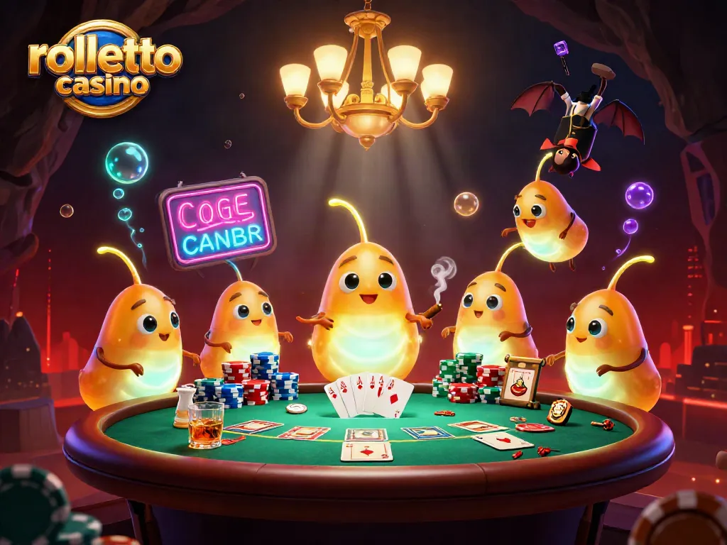 Engage with rolletto casino's immersive poker scene illuminated by glowworms in a vibrant cave setting.