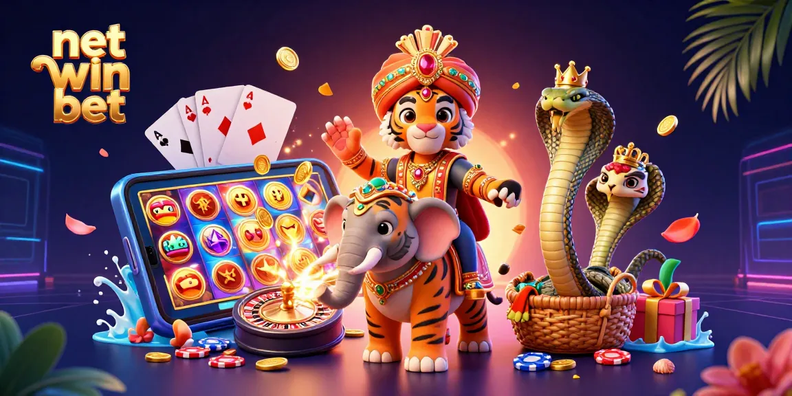 Engage in thrilling net win bet gaming with our vibrant scene featuring a maharaja tiger and slot games.