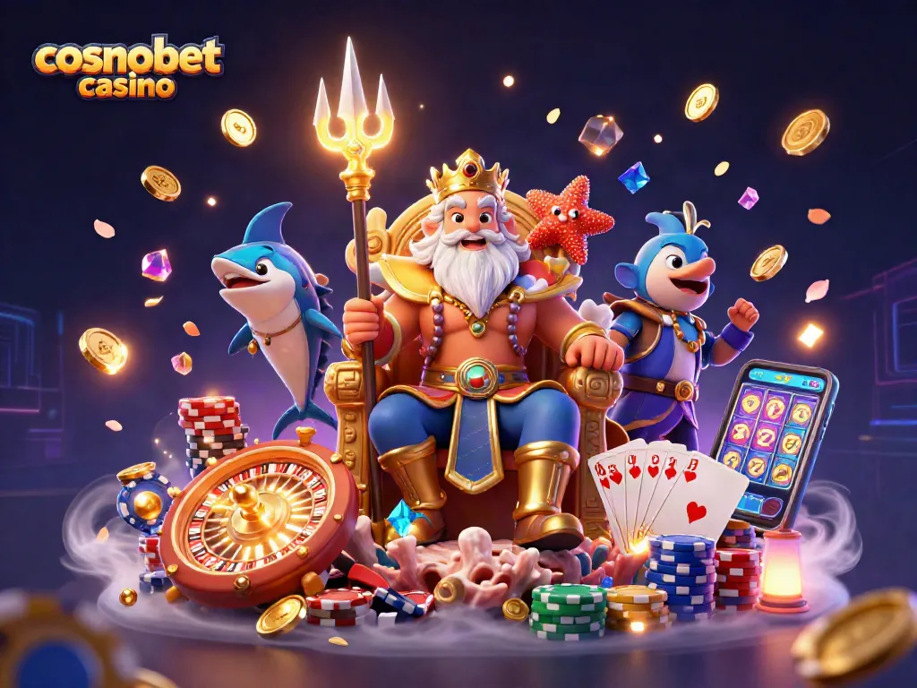 Experience the excitement at Cosmobet Casino with vibrant characters and gaming elements.