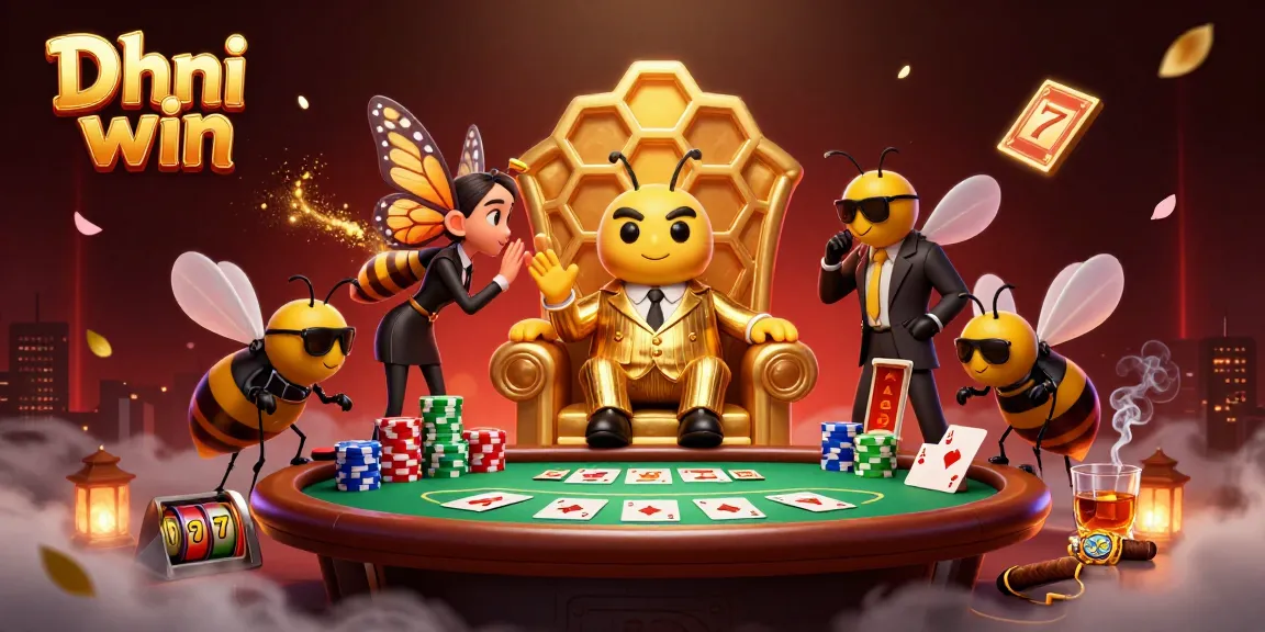Dhani win cartoon scene with bumblebee mob boss and poker elements creates an engaging atmosphere.