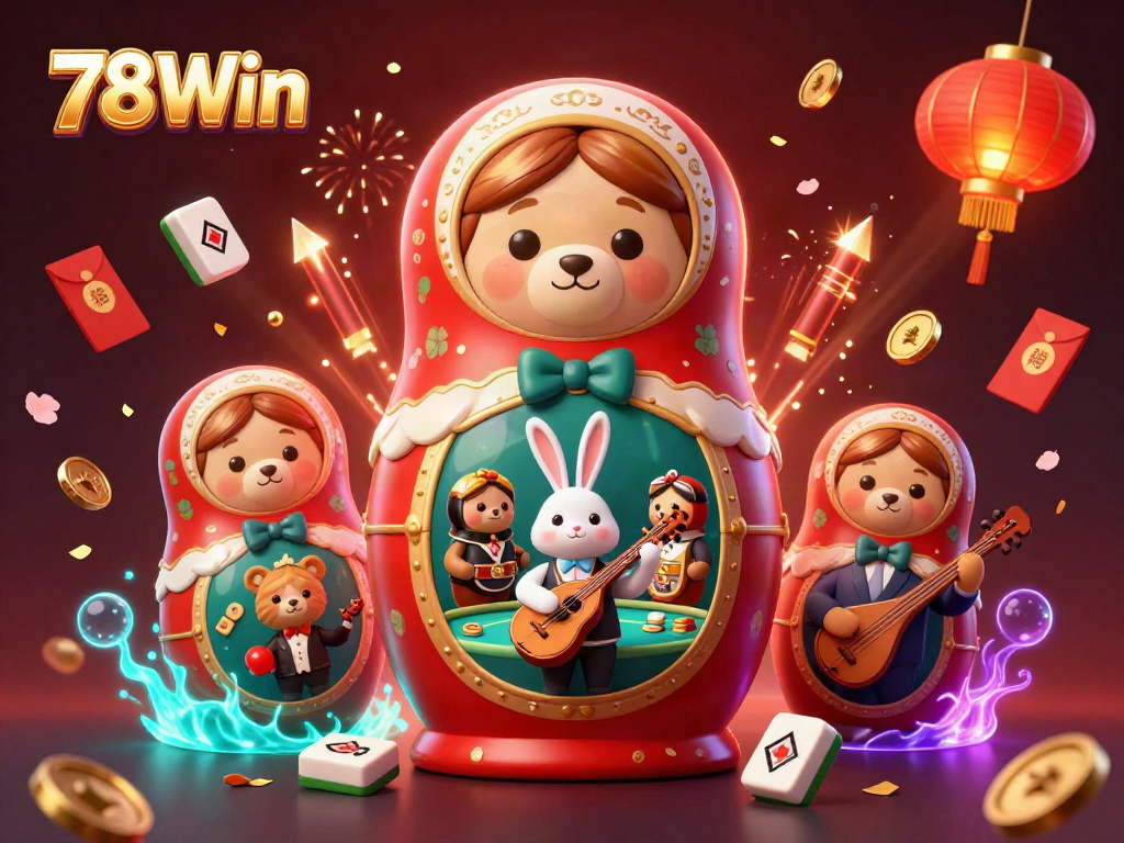 Experience thrilling gameplay with 78Win, showcasing vibrant bears in dealer outfits amidst casino elements.