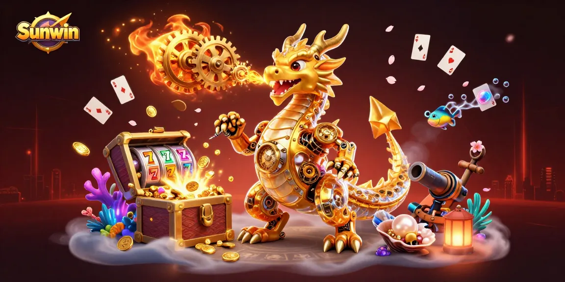Unleash your luck with Sunwin's vibrant 3D casino scene featuring spinning slots