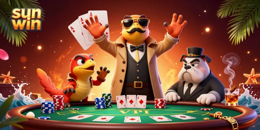 Experience the sun win at the casino with playful raptors in a trench coat attempting entry.